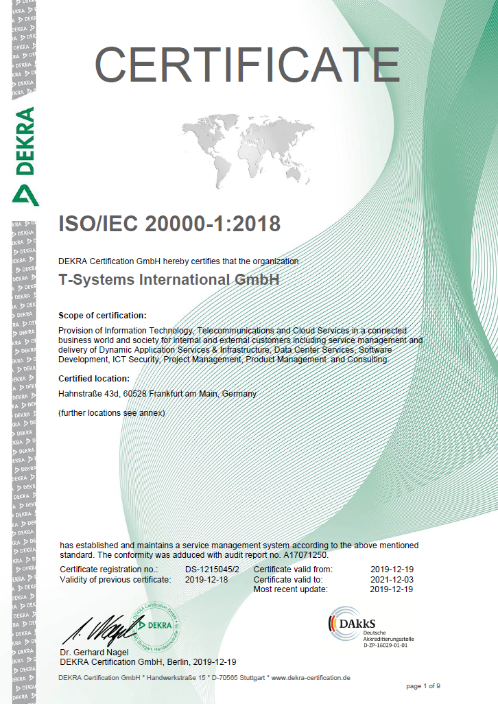 Zertifikat ISO/IEC 20000-1:2018