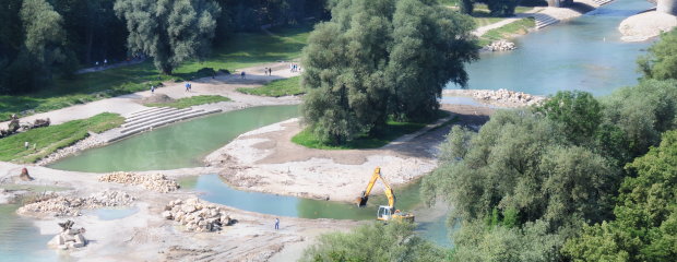 Bauphase Isarplan Bereich Weideninsel, München