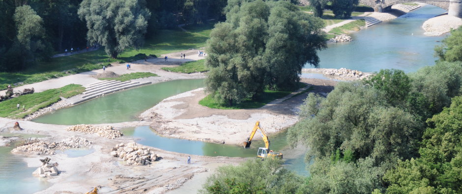 Bauphase Isarplan Bereich Weideninsel, München - © Wasserwirtschaftsamt München
